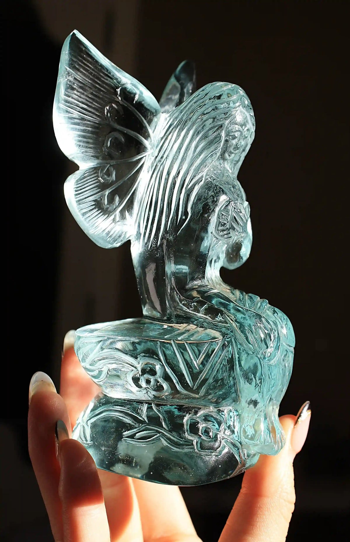 Fairy carving, vikas meena carving, Blue obsidian, Canadian crystals, fairy crystal carving, fairy carved crystal, Fairy crystal, master carved crystal