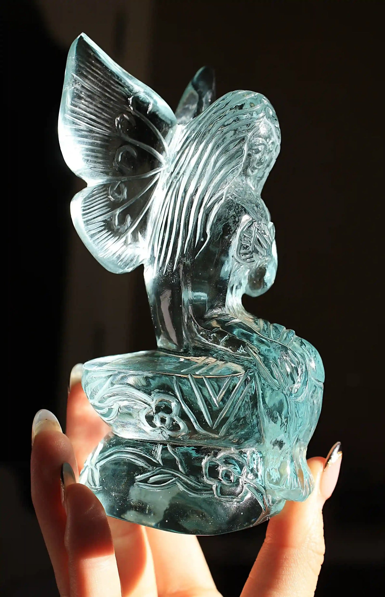 Fairy carving, vikas meena carving, Blue obsidian, Canadian crystals, fairy crystal carving, fairy carved crystal, Fairy crystal, master carved crystal