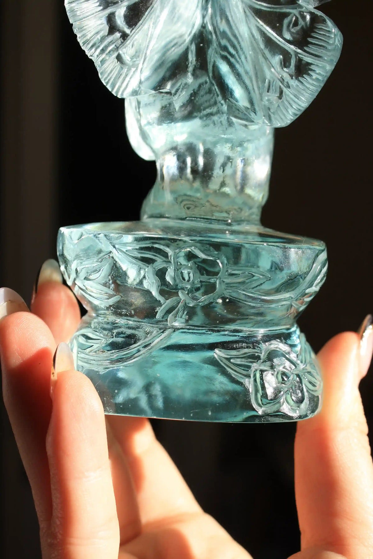Light Blue Crystal Fairy Obsidian Carving by Vikas Meena