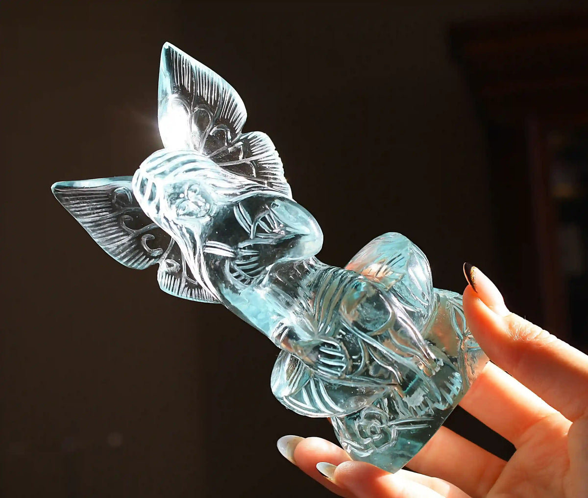 Fairy carving, vikas meena carving, Blue obsidian, Canadian crystals, fairy crystal carving, fairy carved crystal, Fairy crystal, master carved crystal