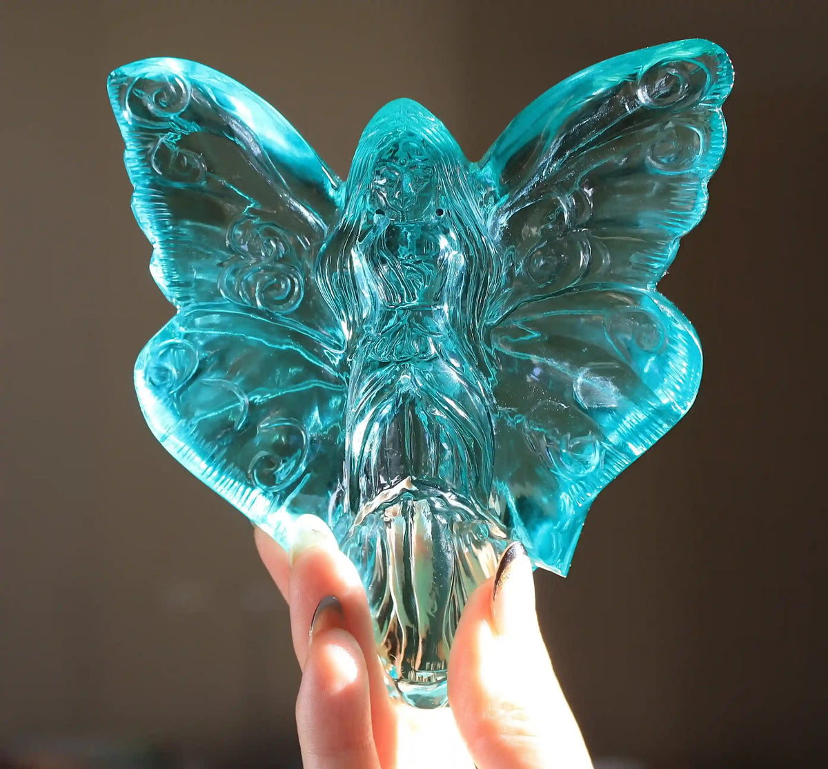 Crystal Skull with fairy design, crystal skull, fairy crystal skull, vikas meena carving, carved crystal skull, blue obsidian crystal 