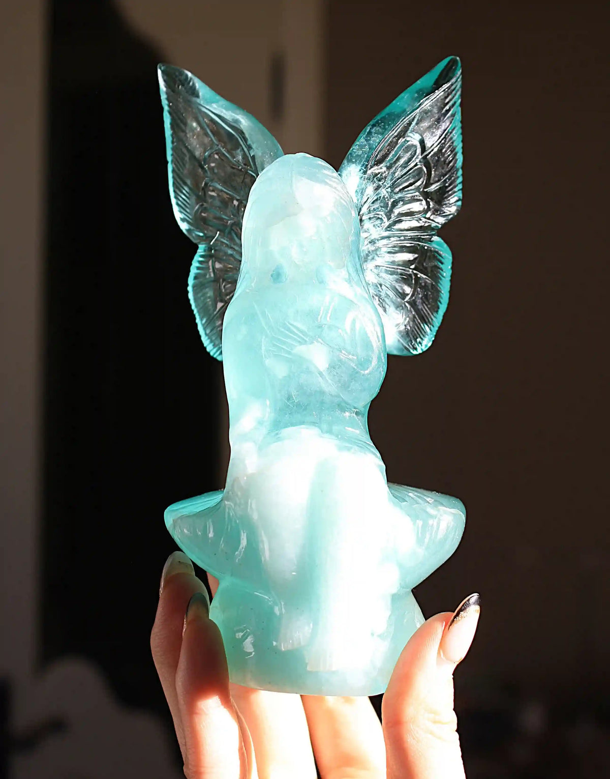 Fairy carving, vikas meena carving, Blue obsidian, Canadian crystals, fairy crystal carving, fairy carved crystal, Fairy crystal, master carved crystal