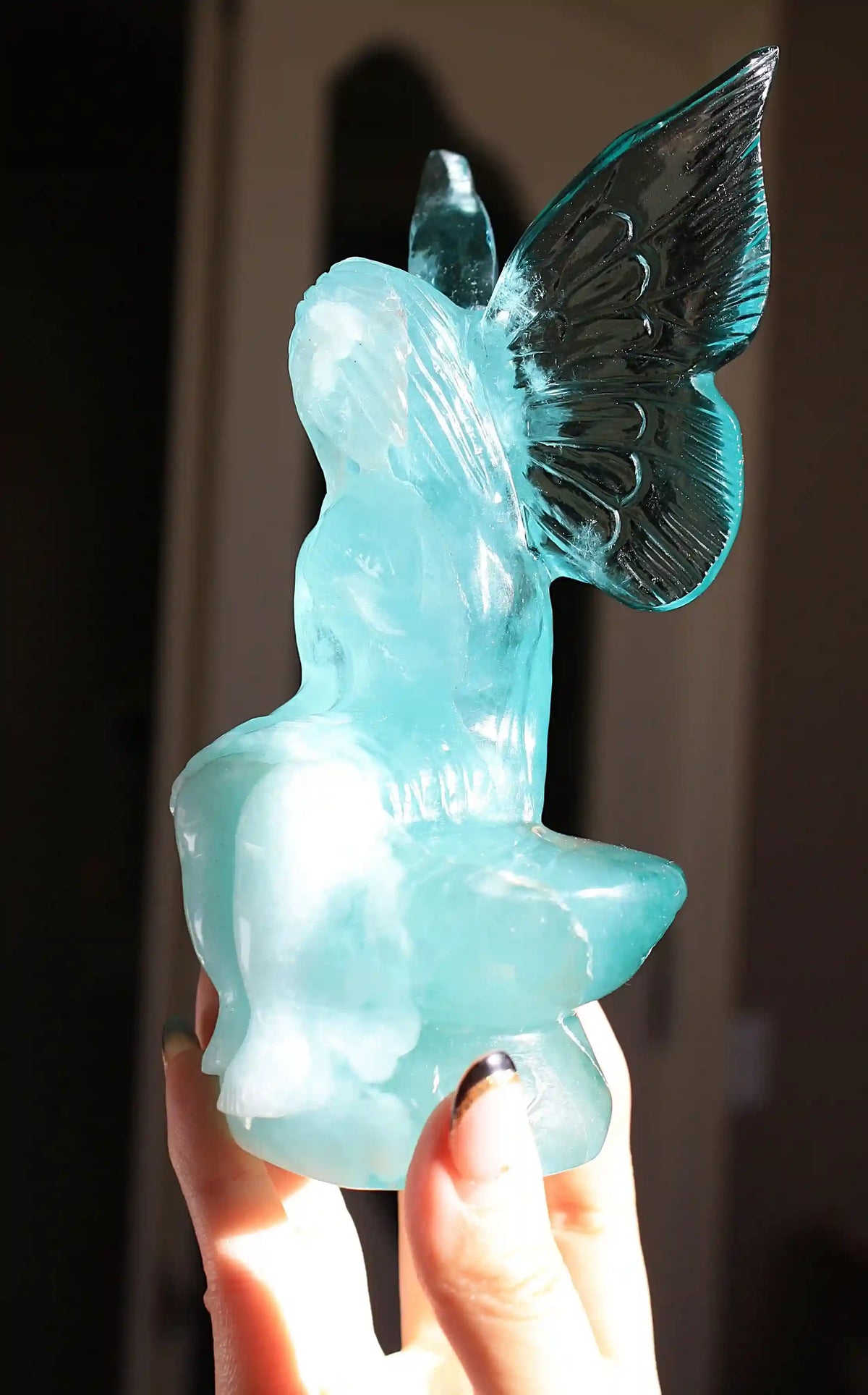 Fairy carving, vikas meena carving, Blue obsidian, Canadian crystals, fairy crystal carving, fairy carved crystal, Fairy crystal, master carved crystal