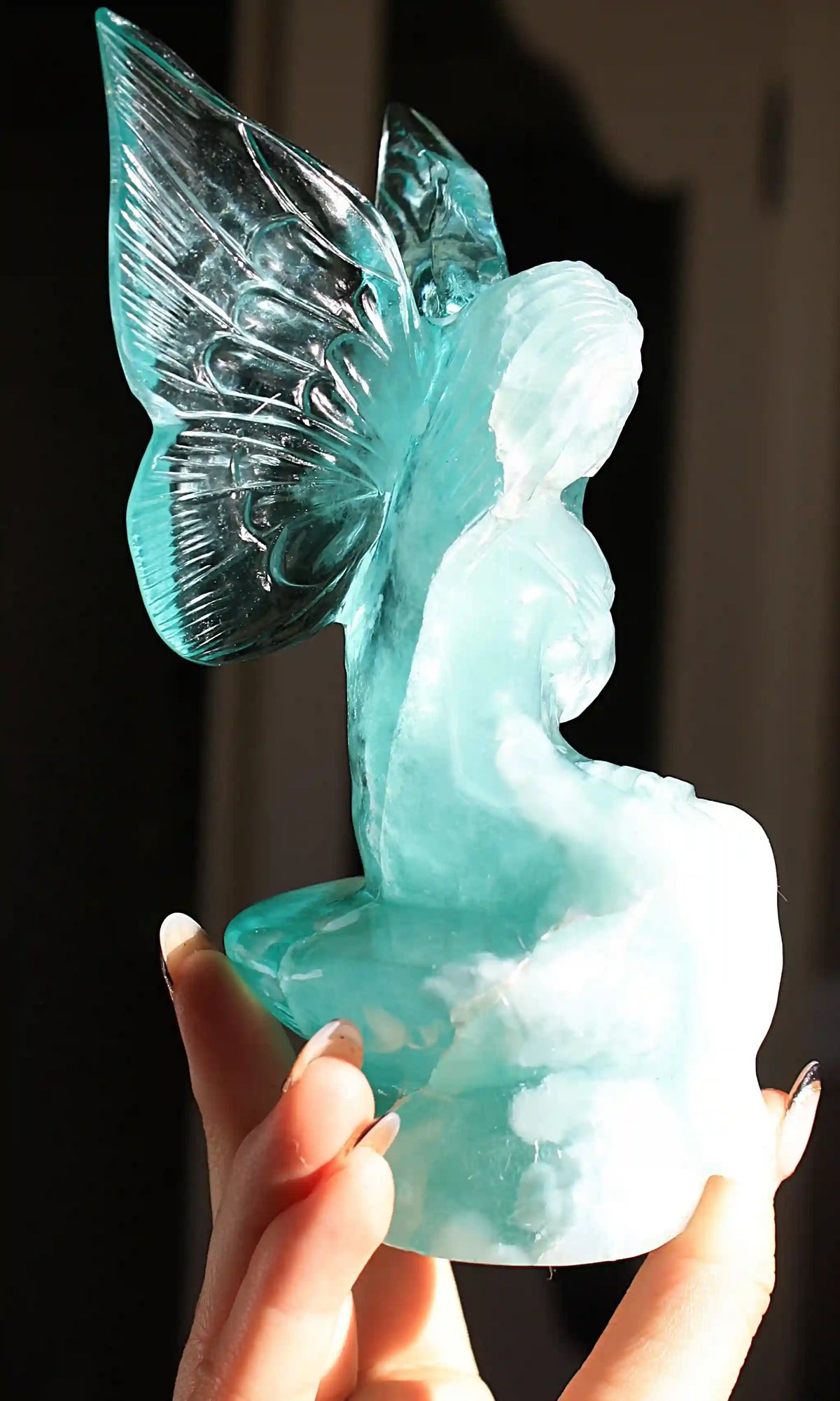 Light Blue Crystal Fairy Obsidian Carving by Vikas Meena