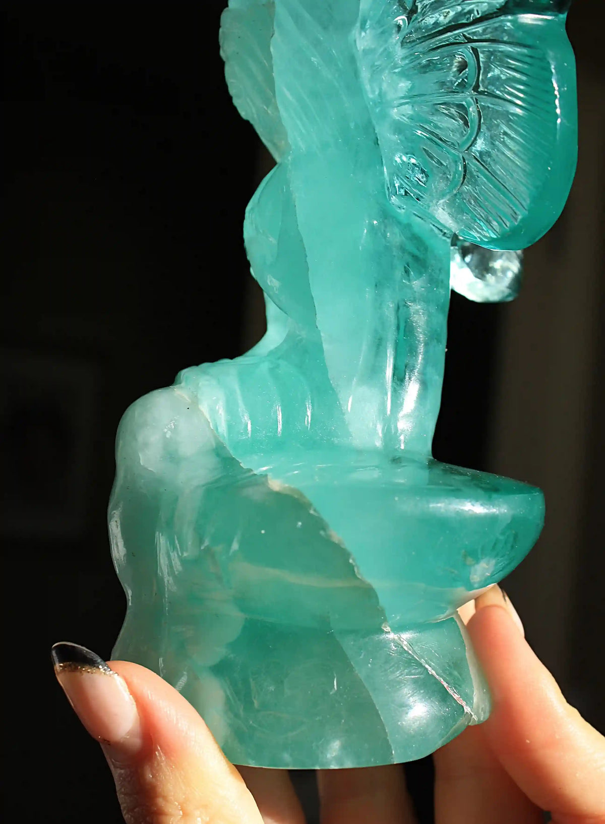 Light Blue Crystal Fairy Obsidian Carving by Vikas Meena