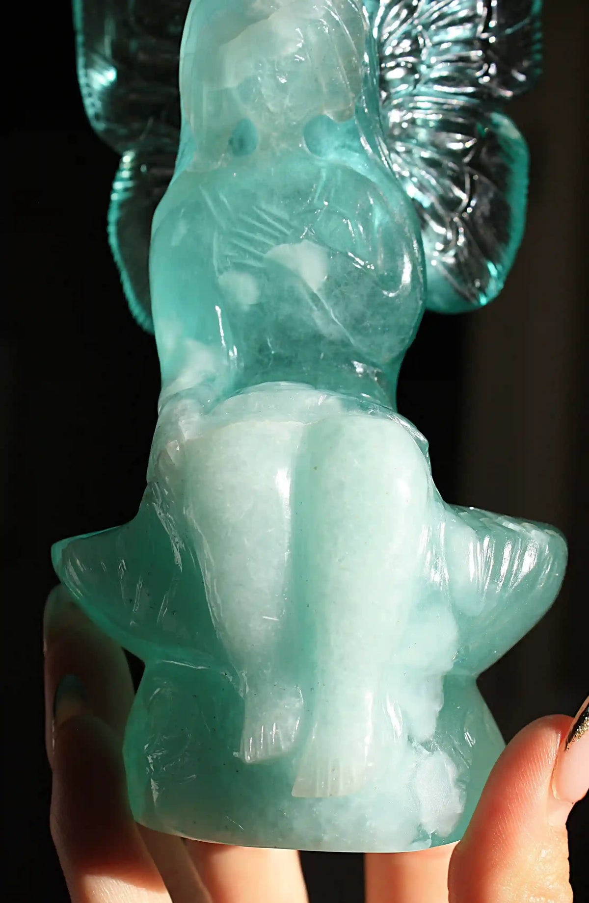 Light Blue Crystal Fairy Obsidian Carving by Vikas Meena