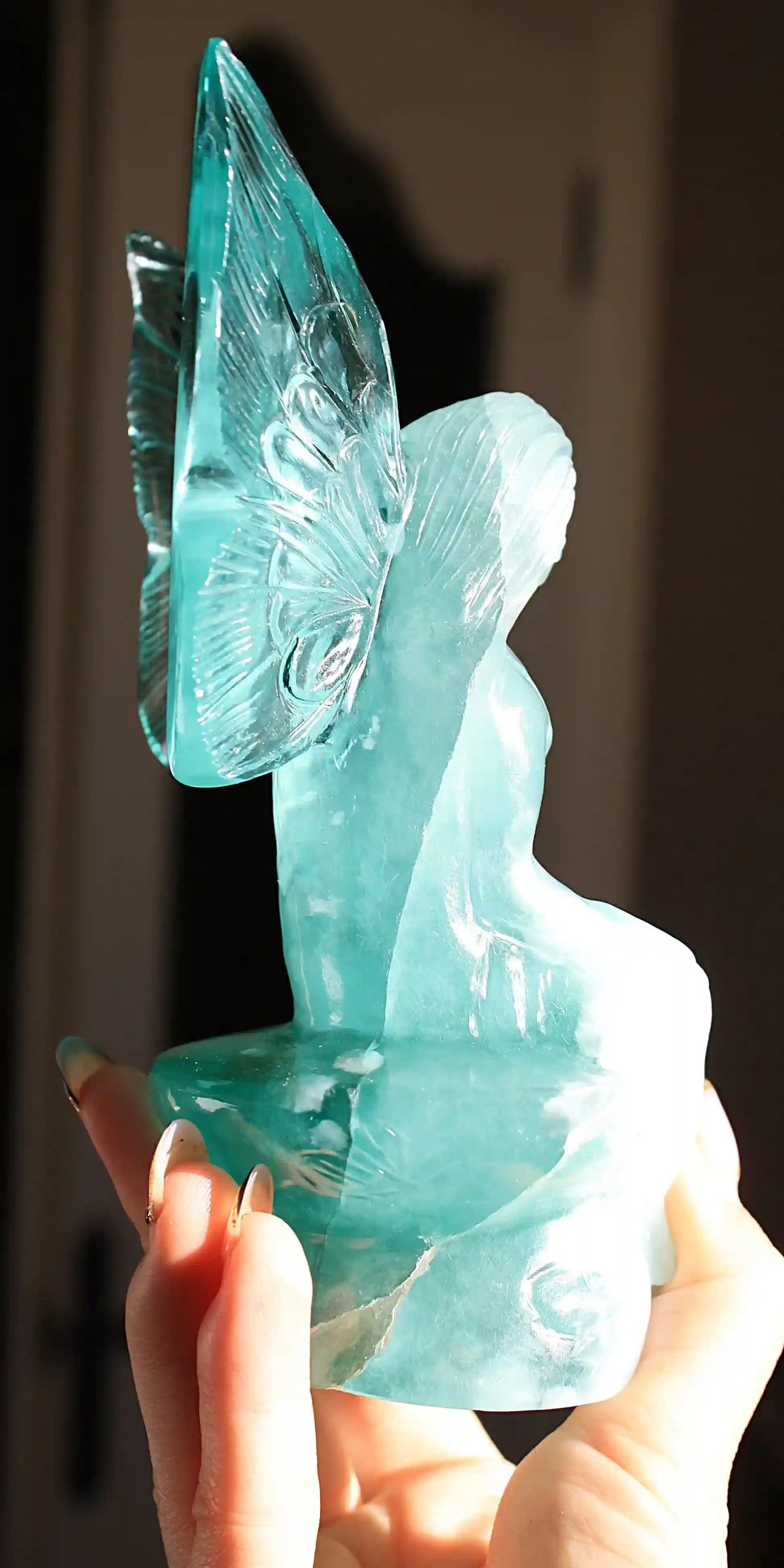 Light Blue Crystal Fairy Obsidian Carving by Vikas Meena