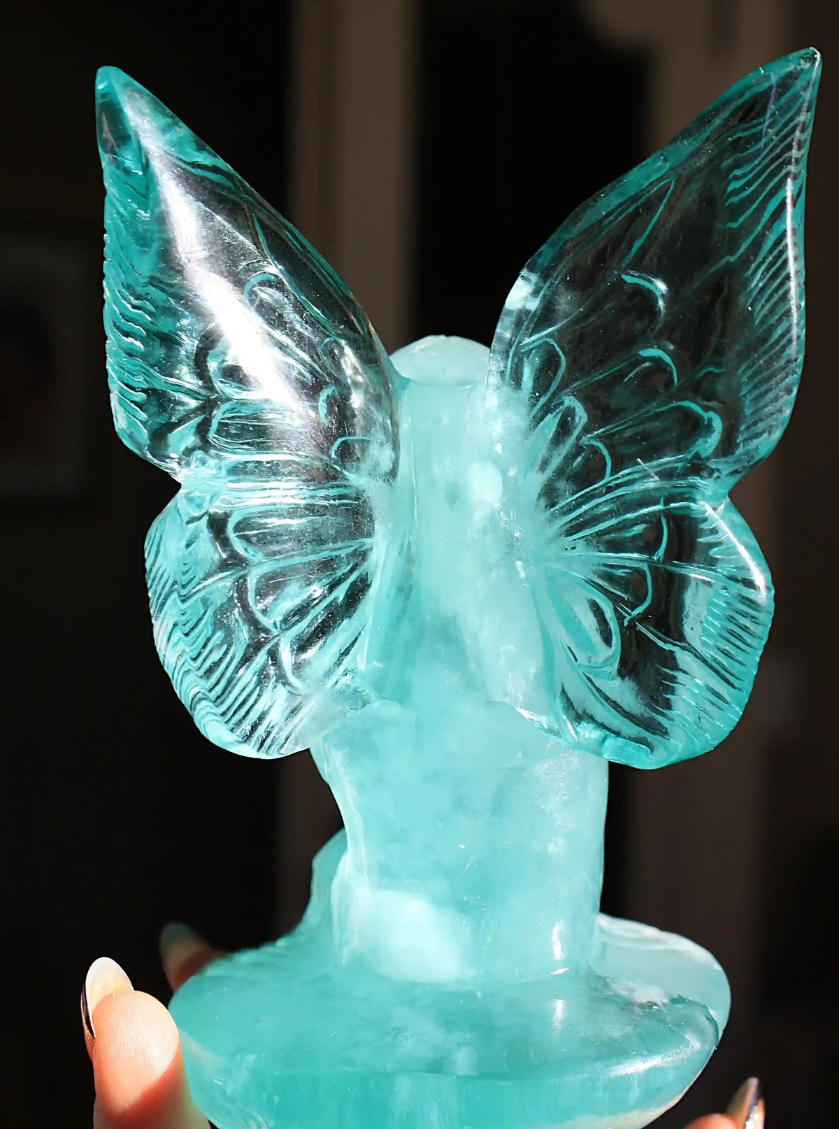 Light Blue Crystal Fairy Obsidian Carving by Vikas Meena