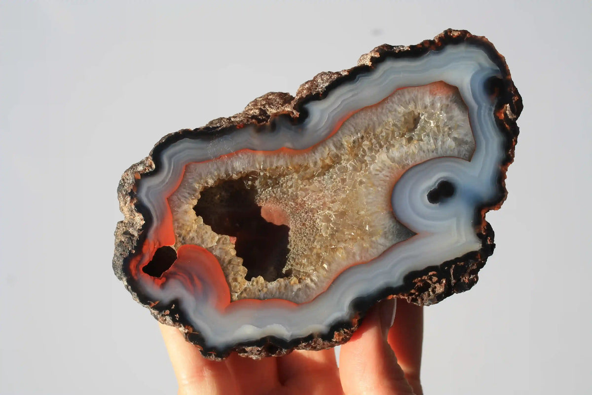 Rare Fire Fox Agate Geode Pair