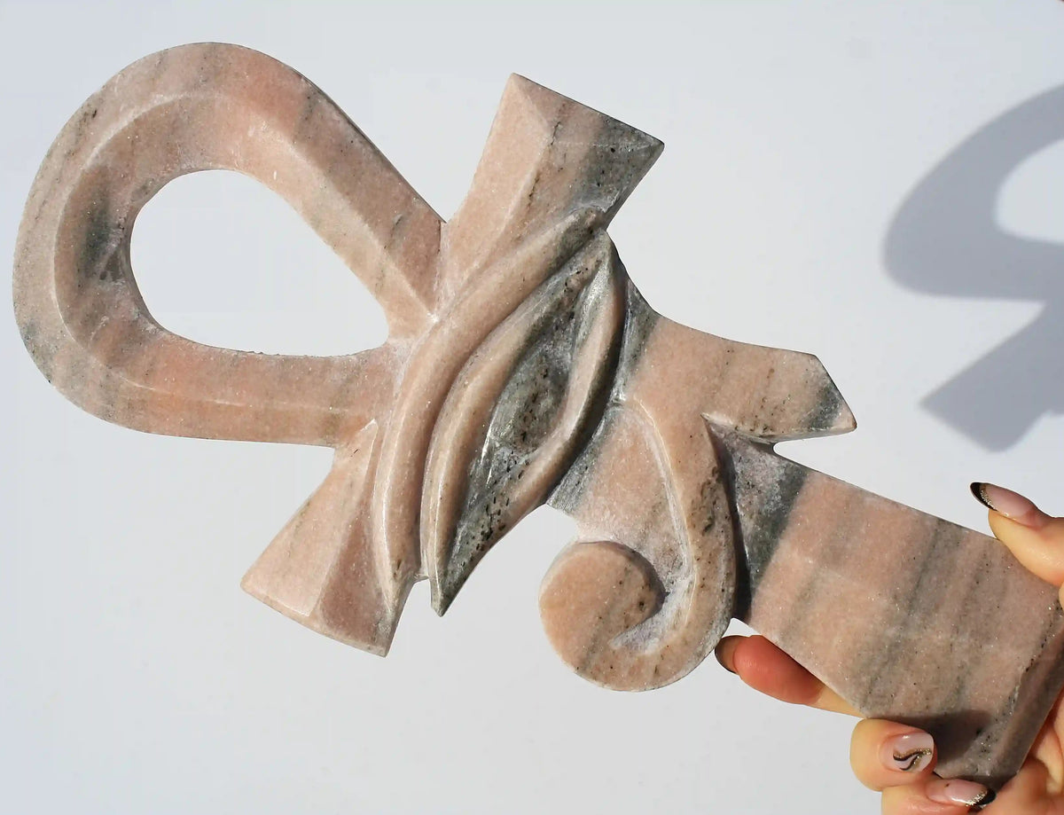 Authentic Isis Goddess Temple Stone Carved Ankh from Egypt
