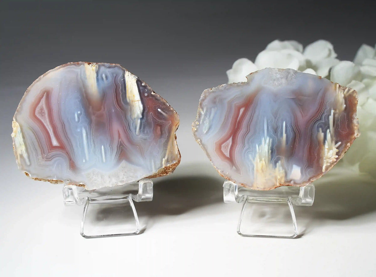 Swazi agate, agate pairs, swazi agate pair, orange swazi agate, white swazi agate, pink swazi agate, purple swazi agate, collectors swazi agate 