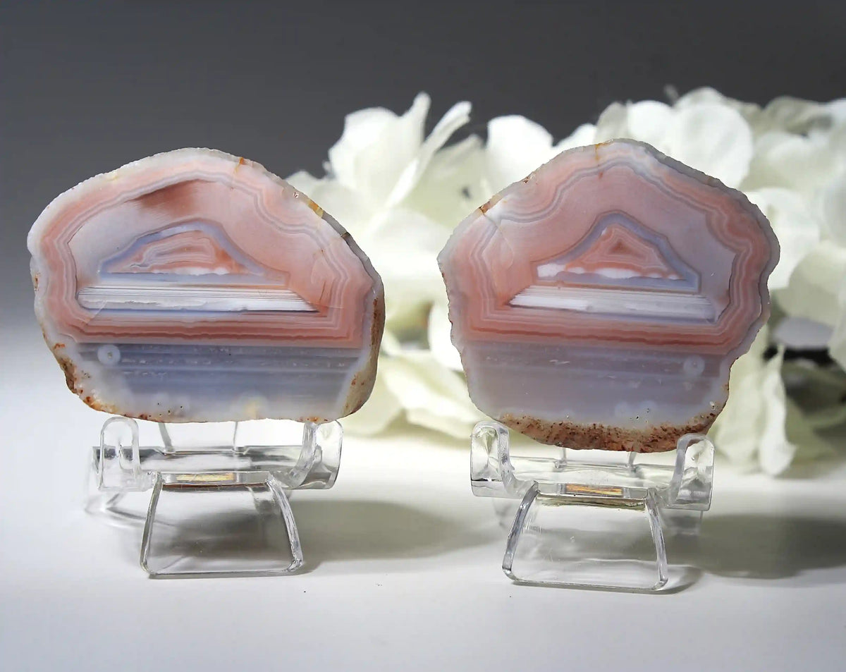 Swazi agate, agate pairs, swazi agate pair, orange swazi agate, white swazi agate, pink swazi agate, purple swazi agate, collectors swazi agate, pastel agate , pastel swazi agate