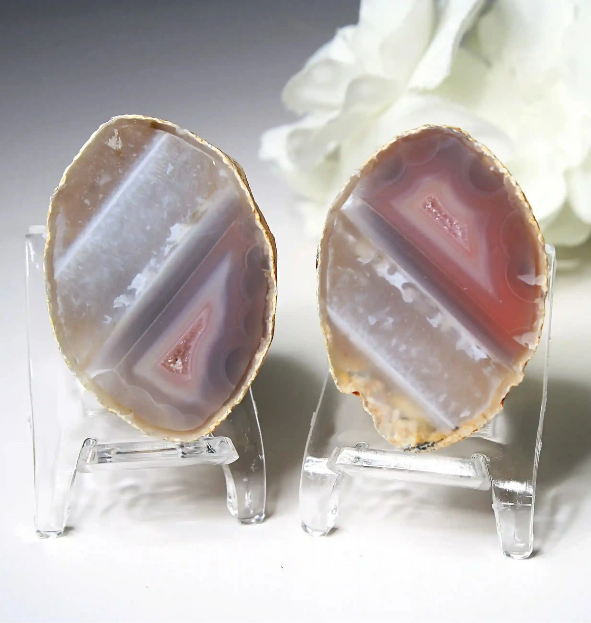 Swazi agate, agate pairs, swazi agate pair, orange swazi agate, white swazi agate, pink swazi agate, purple swazi agate, collectors swazi agate, pastel agate , pastel swazi agate