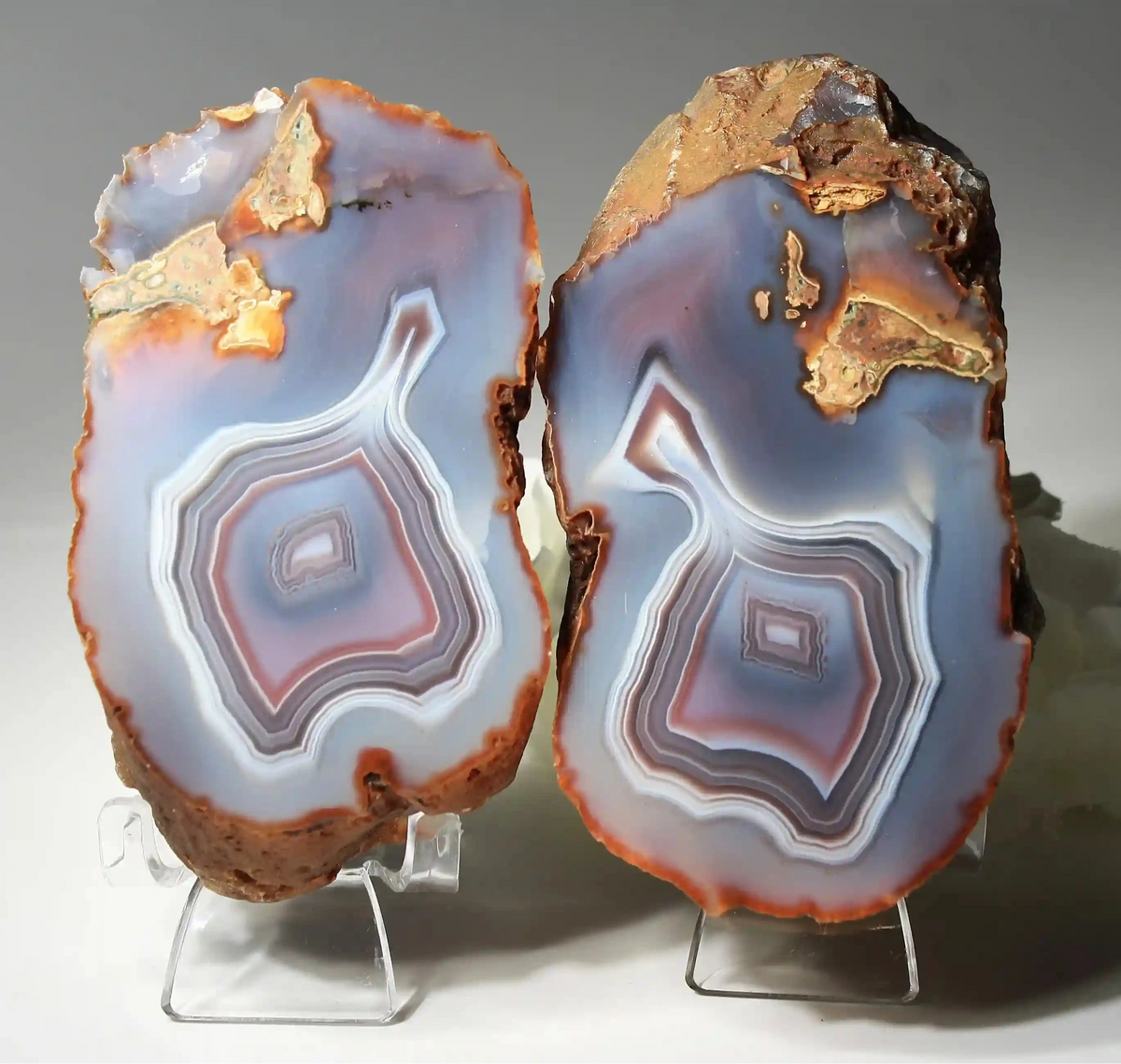 Swazi agate, agate pairs, swazi agate pair, orange swazi agate, white swazi agate, pink swazi agate, purple swazi agate, collectors swazi agate, large swazi agate pair