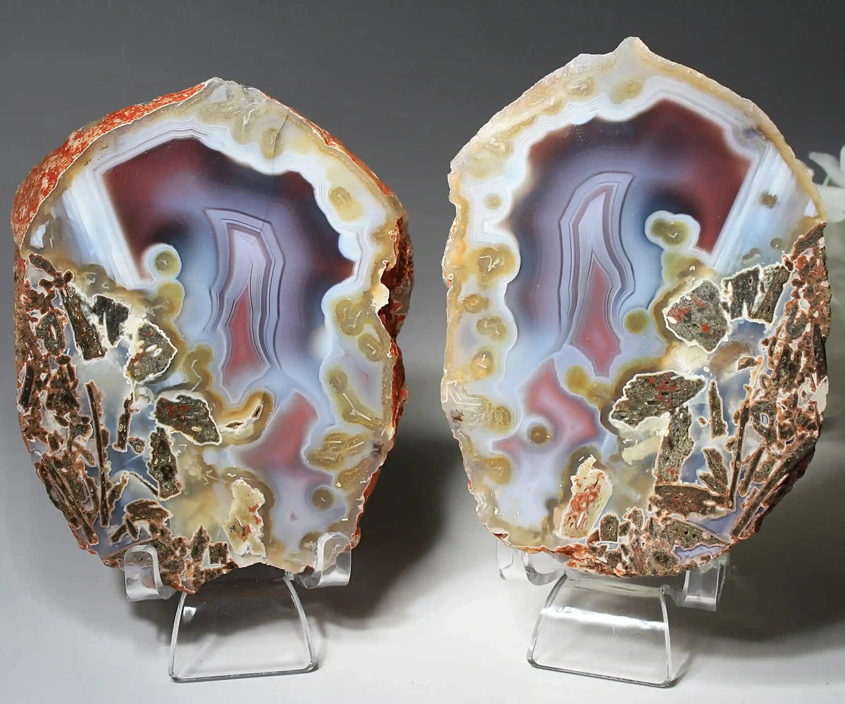 Swazi agate, agate pairs, swazi agate pair, orange swazi agate, white swazi agate, pink swazi agate, purple swazi agate, collectors swazi agate 