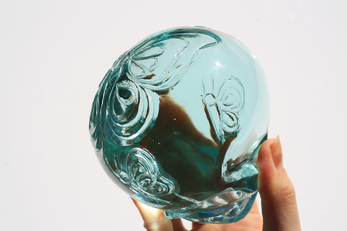 Obsidian Crystal Butterfly Engraved Skull by Vikas Meena
