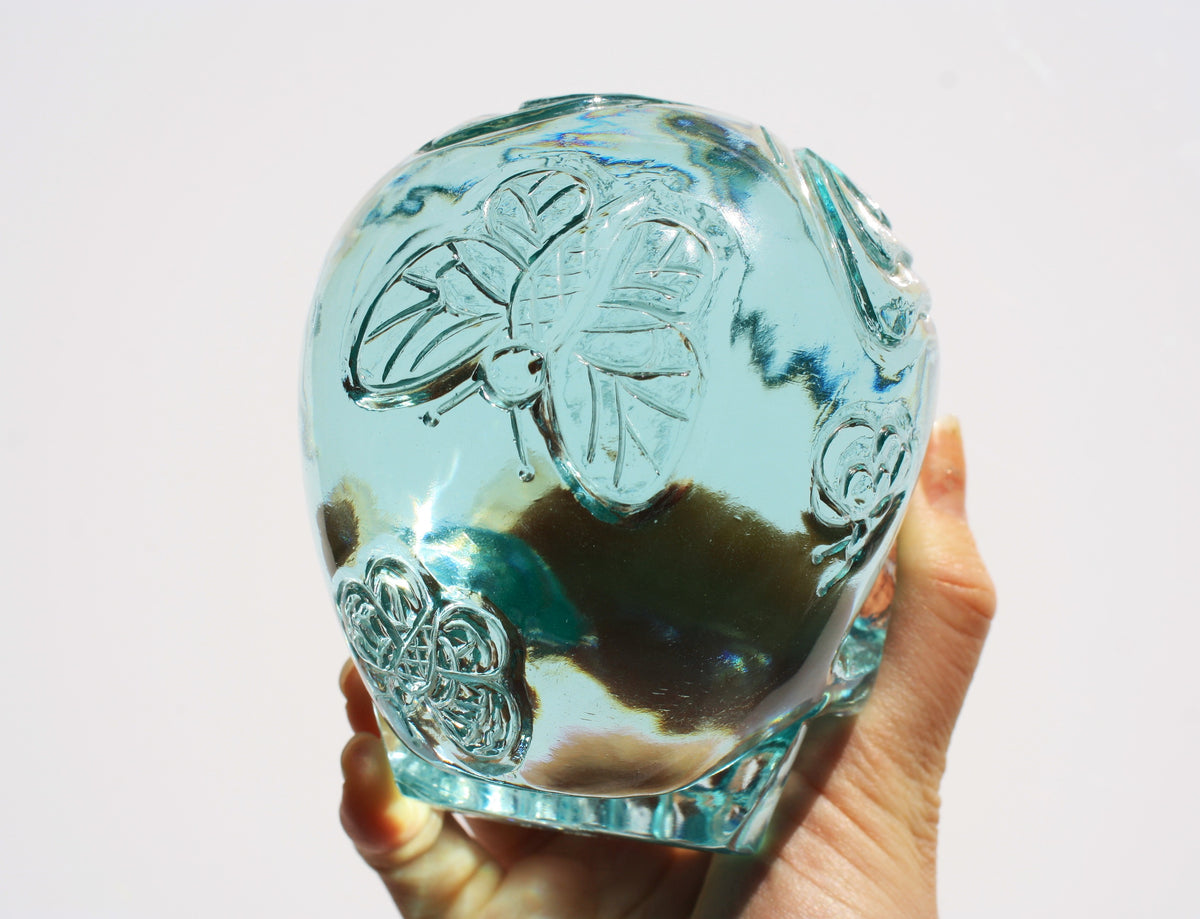 Obsidian Crystal Butterfly Engraved Skull by Vikas Meena