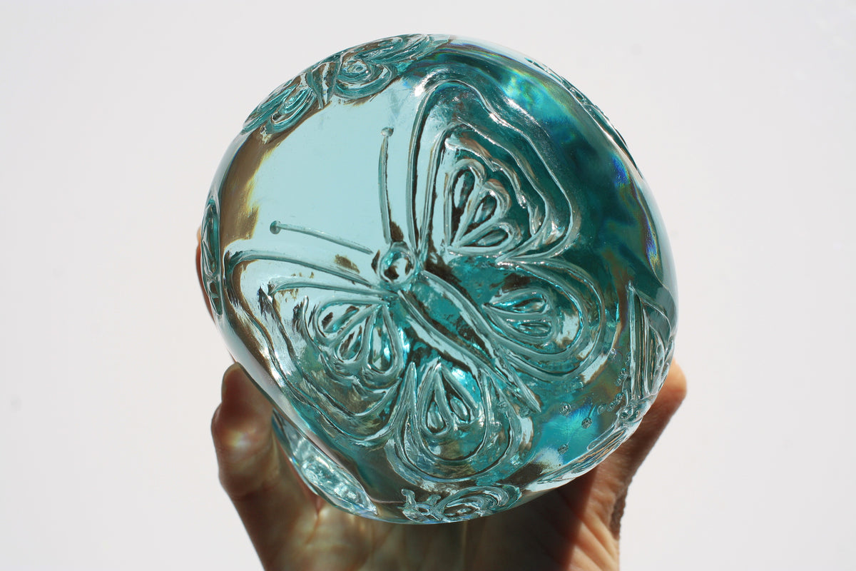 Obsidian Crystal Butterfly Engraved Skull by Vikas Meena