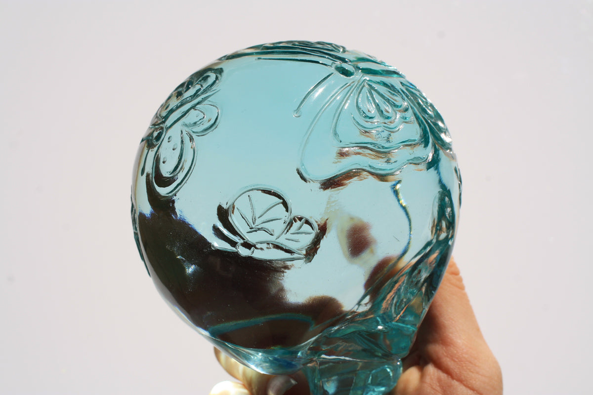Obsidian Crystal Butterfly Engraved Skull by Vikas Meena
