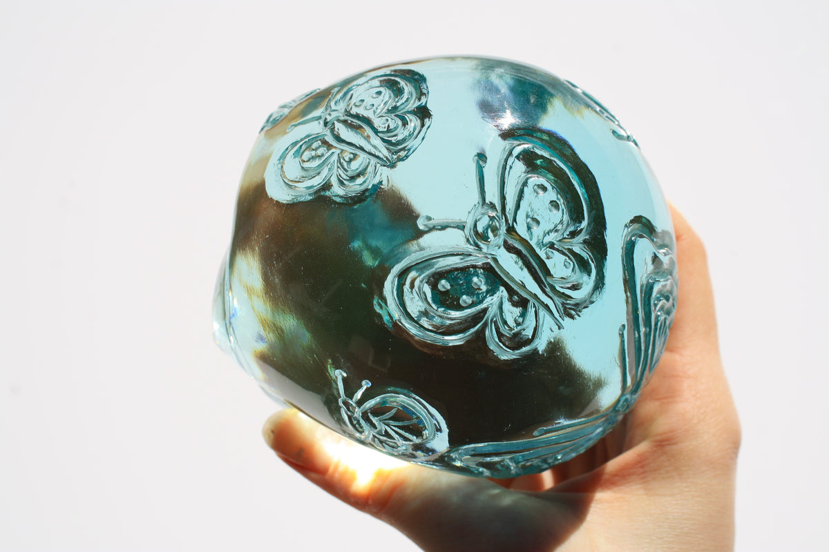 Obsidian Crystal Butterfly Engraved Skull by Vikas Meena