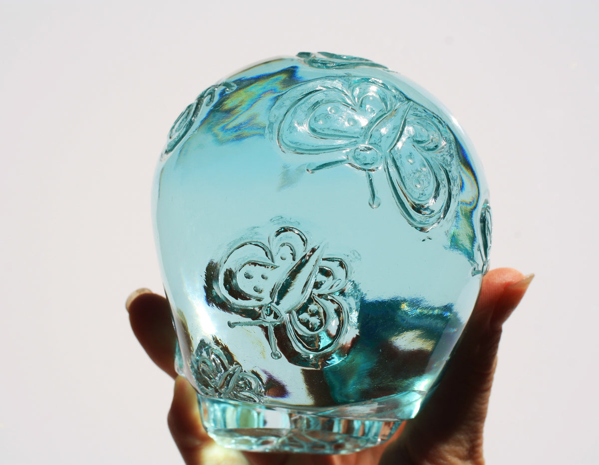 Obsidian Crystal Butterfly Engraved Skull by Vikas Meena