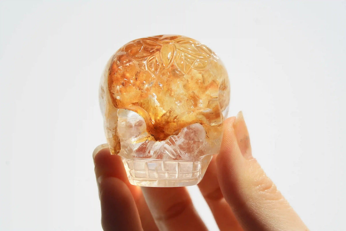 Himalayan Quartz Crystal Butterfly Engraved Skull by Vikas Meena
