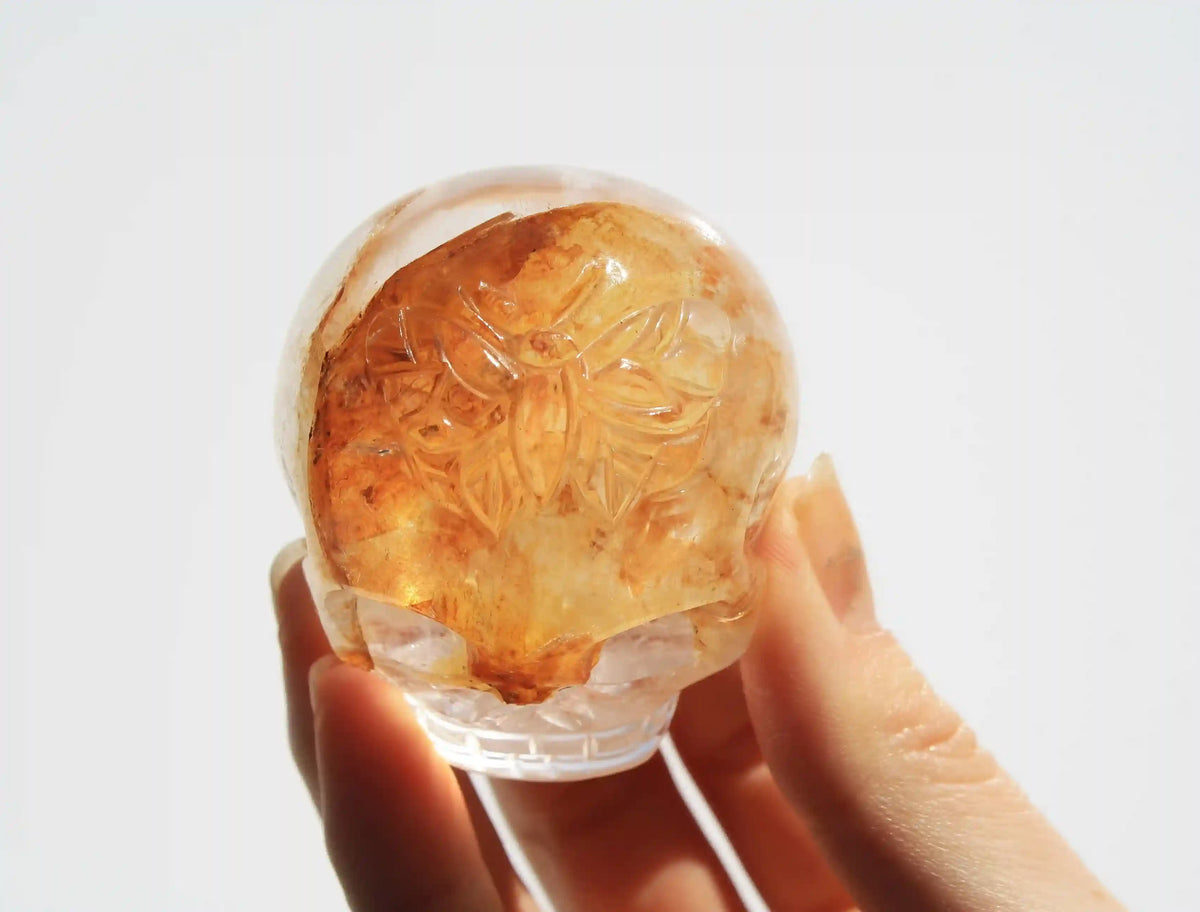 Himalayan Quartz Crystal Butterfly Engraved Skull by Vikas Meena