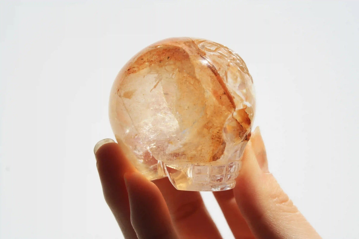 Himalayan Quartz Crystal Butterfly Engraved Skull by Vikas Meena