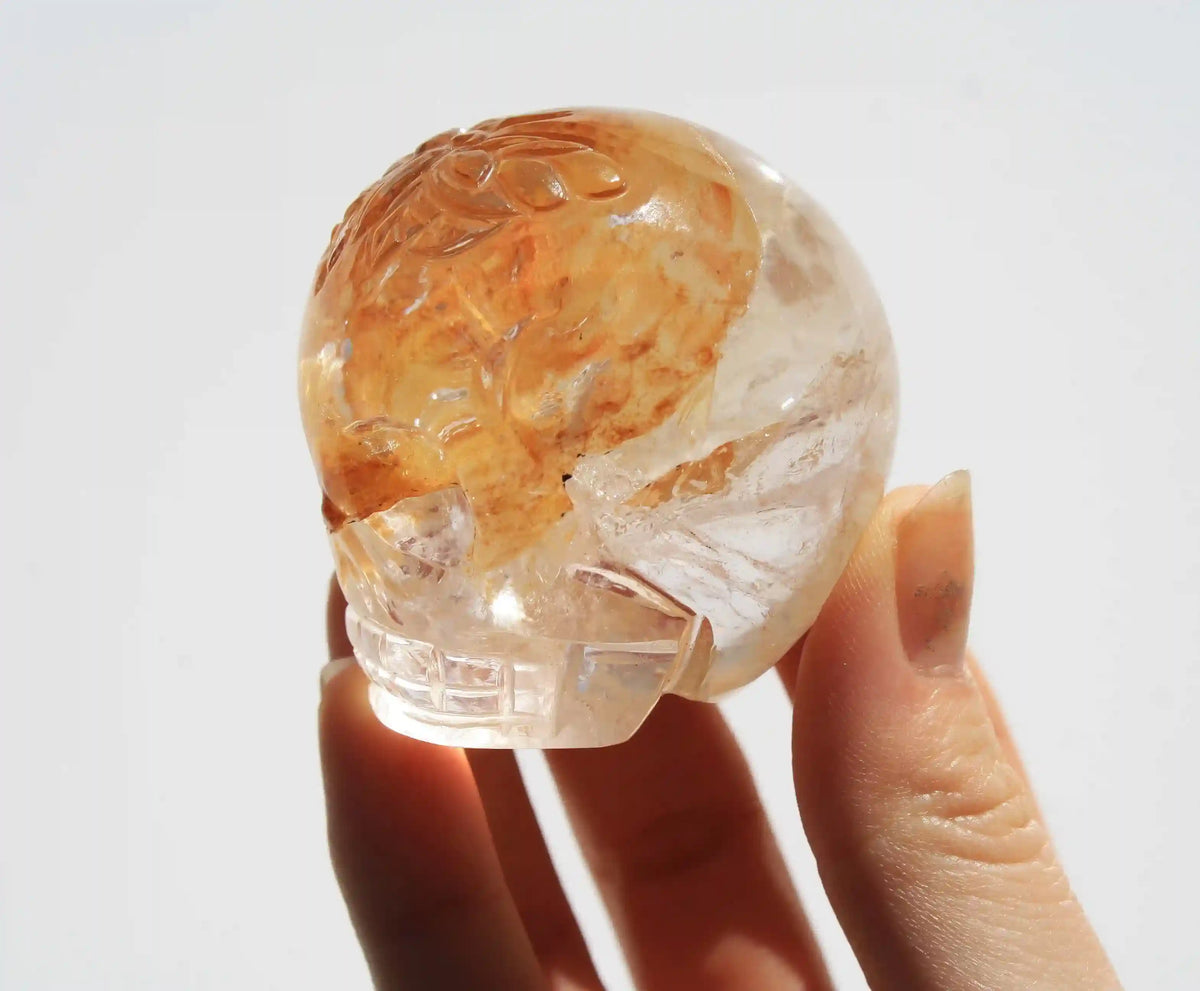 Himalayan Quartz Crystal Butterfly Engraved Skull by Vikas Meena