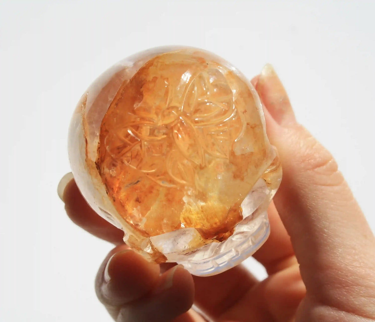 Himalayan Quartz Crystal Butterfly Engraved Skull by Vikas Meena
