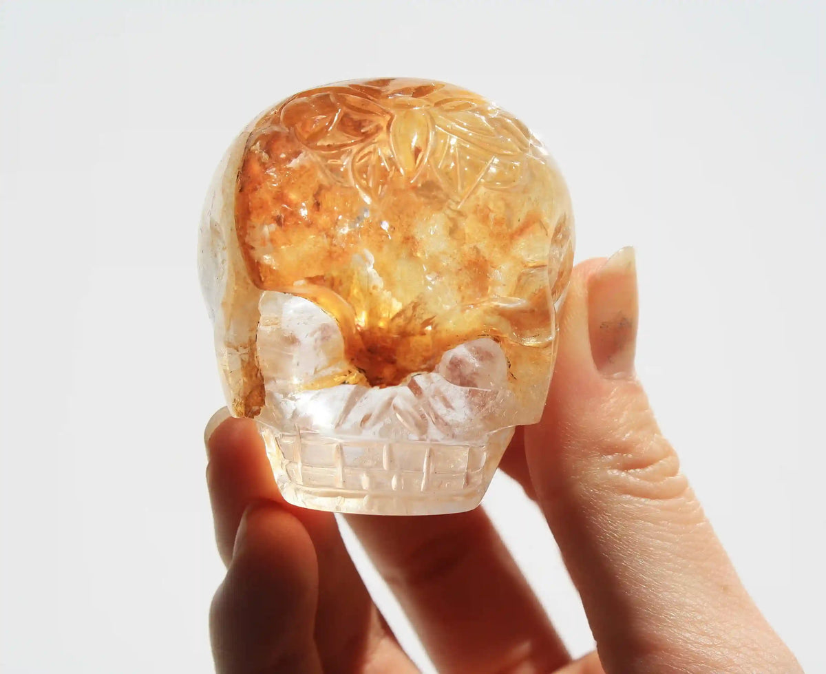 Himalayan Quartz Crystal Butterfly Engraved Skull by Vikas Meena