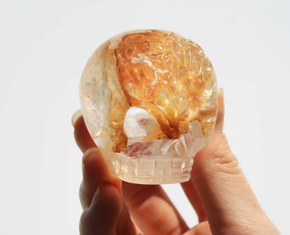 Himalayan Quartz Crystal Butterfly Engraved Skull by Vikas Meena