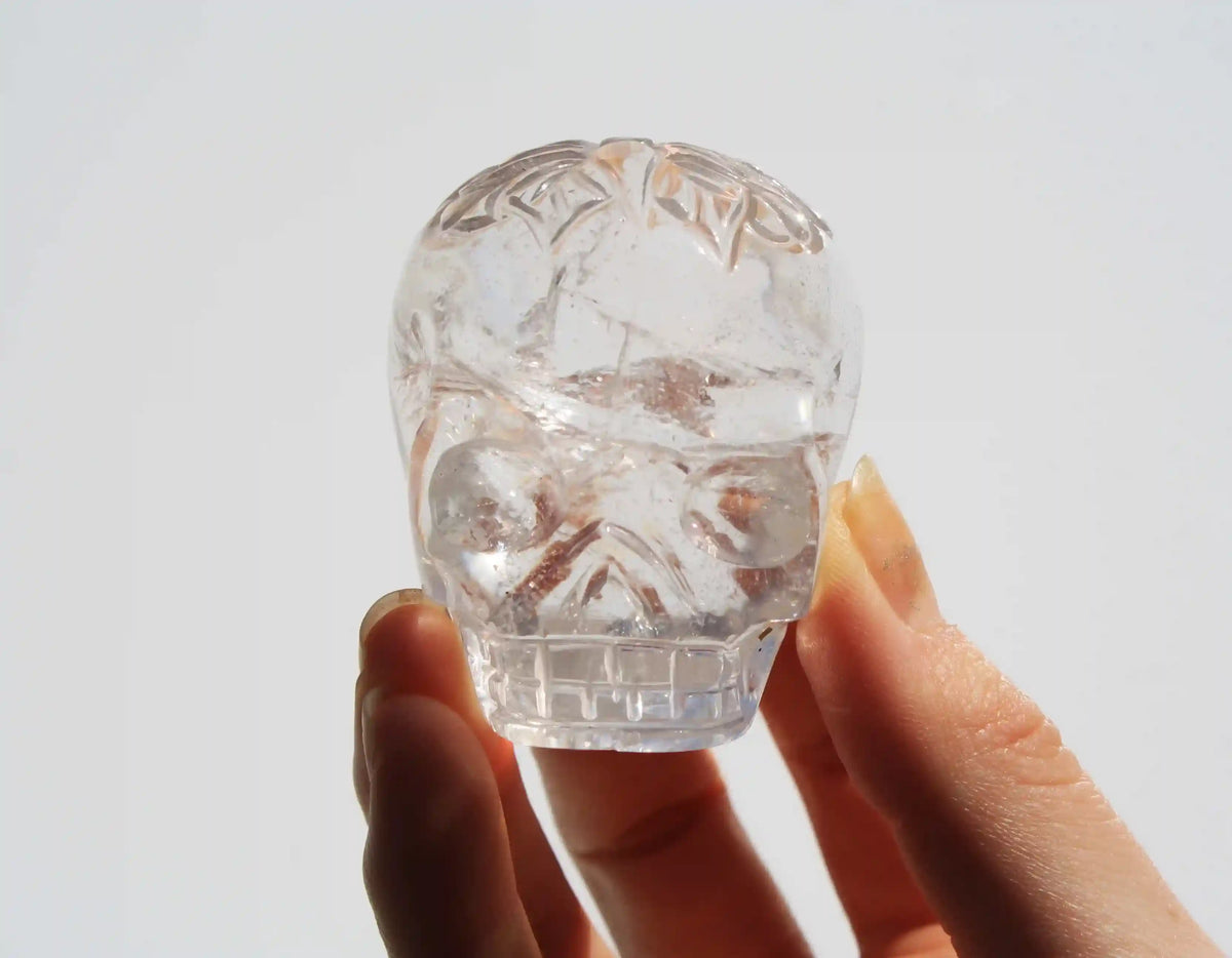 Himalayan Quartz Crystal Butterfly Engraved Skull by Vikas Meena
