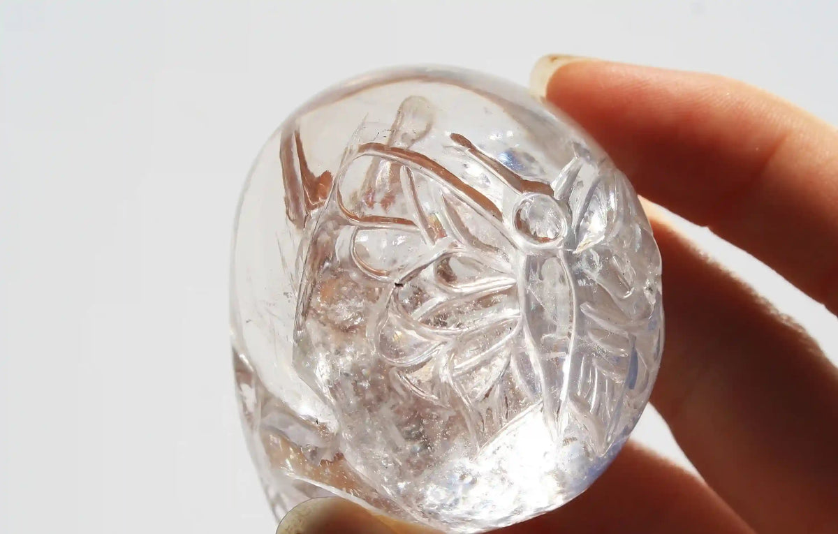 Himalayan Quartz Crystal Butterfly Engraved Skull by Vikas Meena