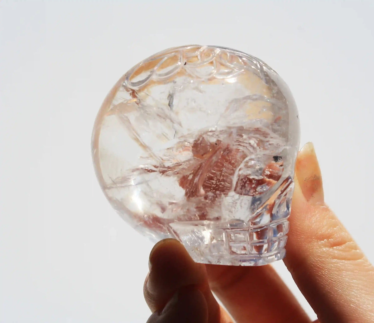 Himalayan Quartz Crystal Butterfly Engraved Skull by Vikas Meena