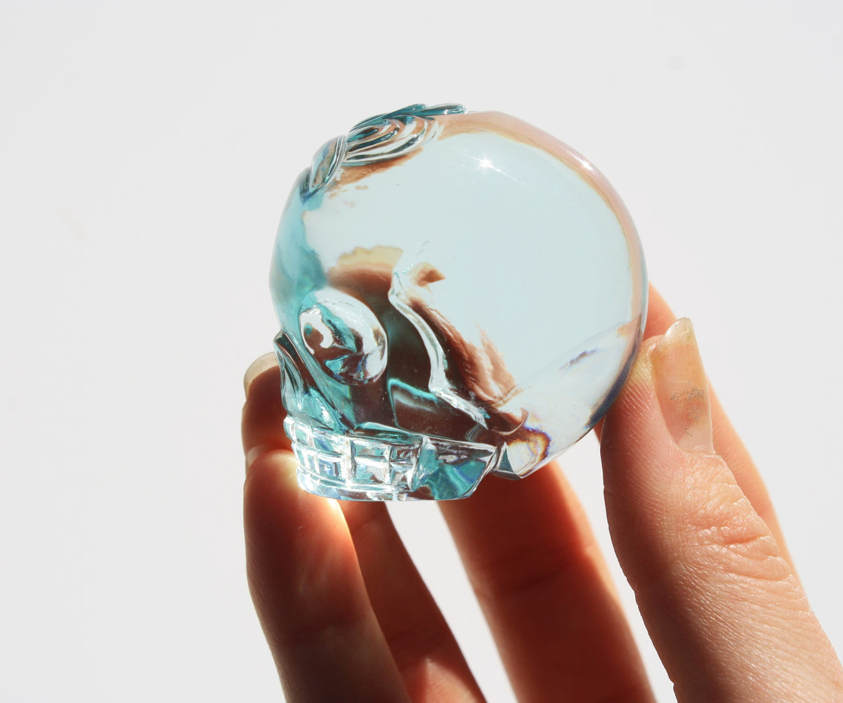Blue Obsidian Crystal Butterfly Engraved Skull by Vikas Meena
