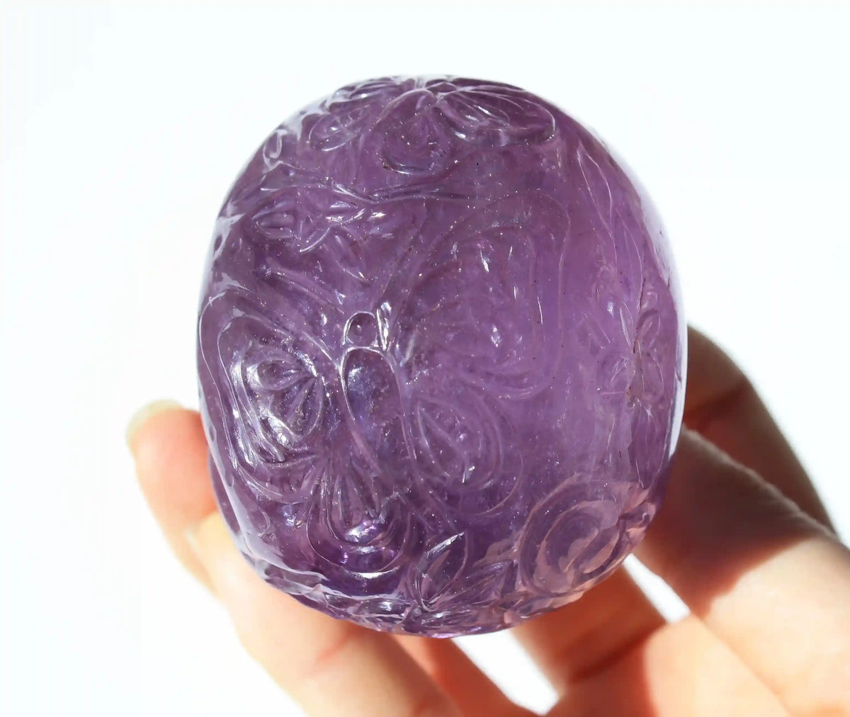 Amethyst Crystal Butterfly Engraved Skull by Vikas Meena