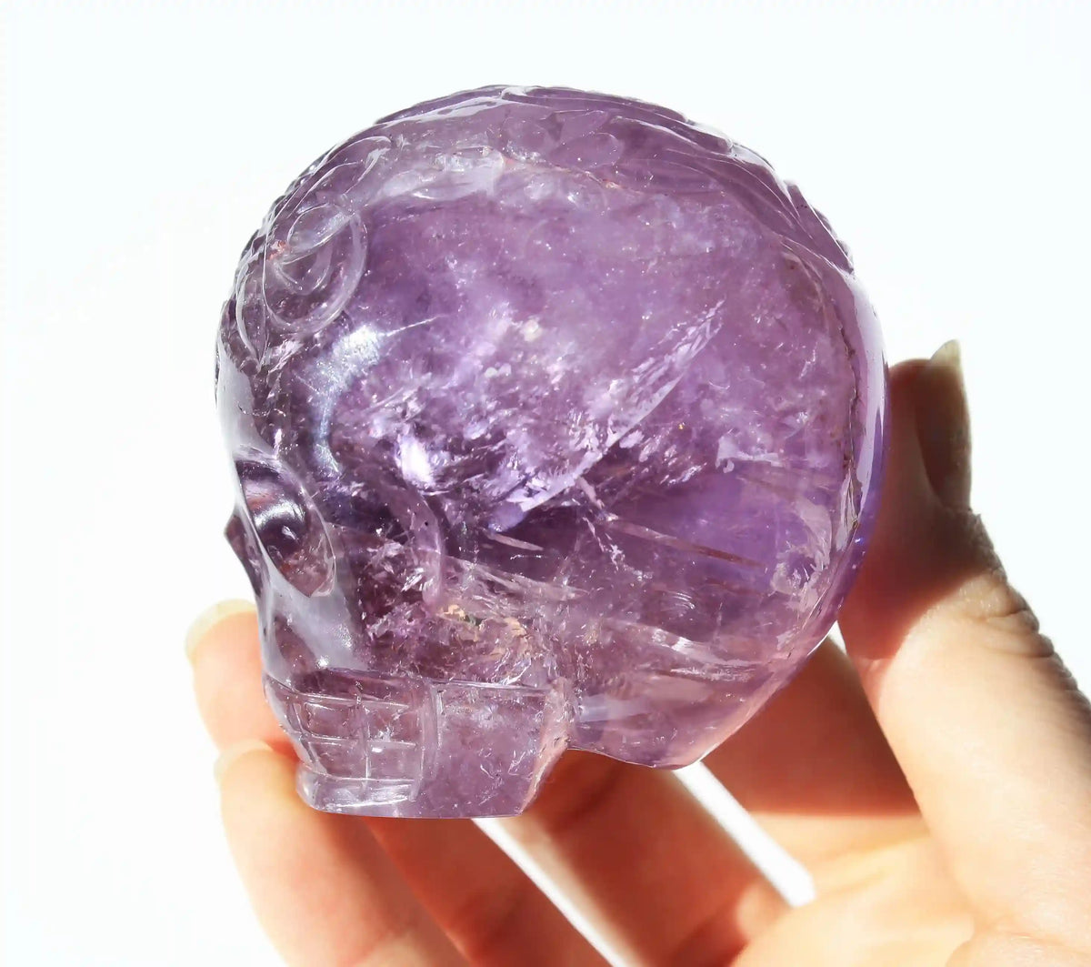Amethyst Crystal Butterfly Engraved Skull by Vikas Meena