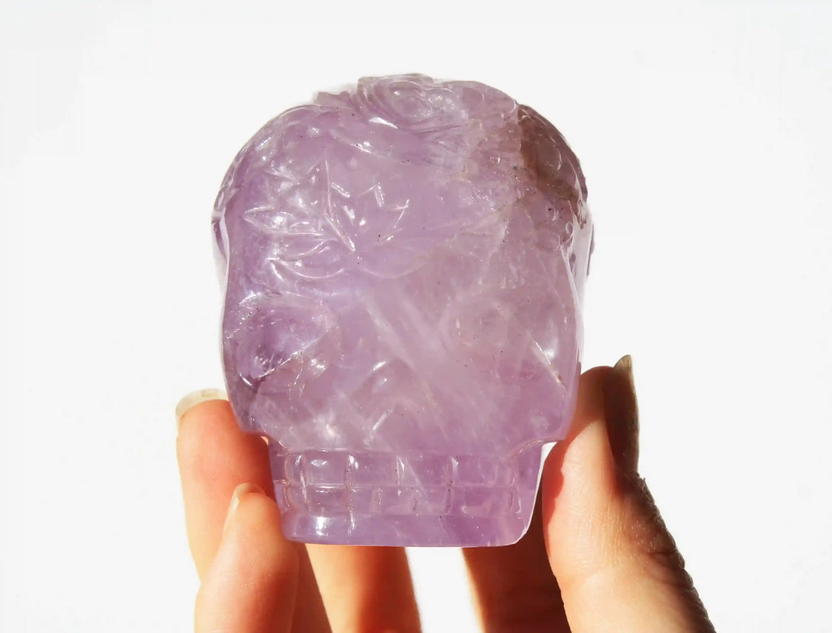Amethyst Crystal Butterfly Engraved Skull by Vikas Meena