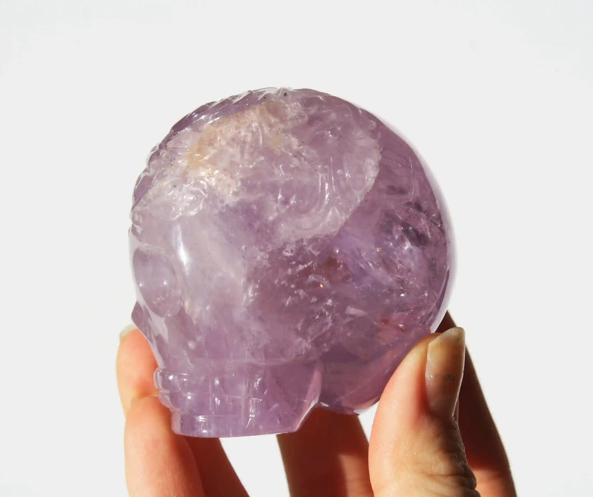Amethyst Crystal Butterfly Engraved Skull by Vikas Meena