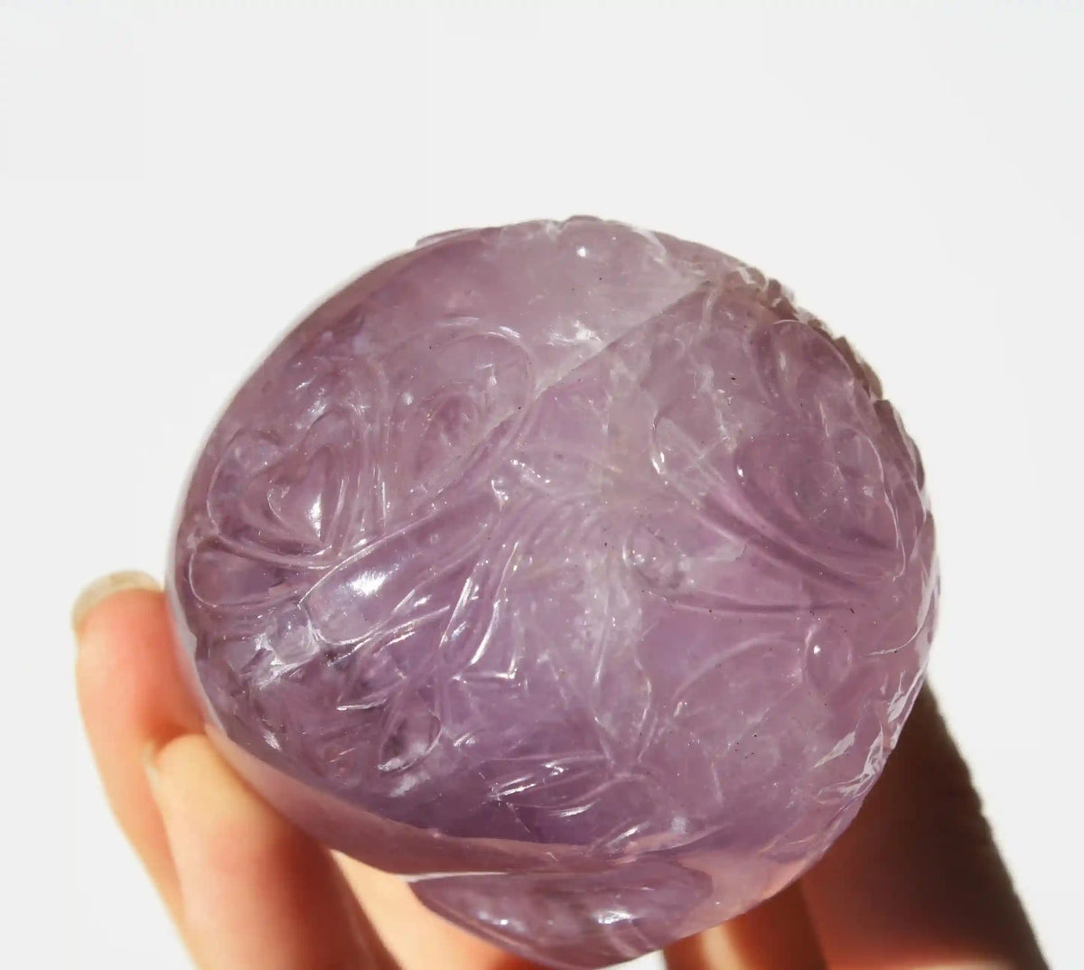 Amethyst Crystal Butterfly Engraved Skull by Vikas Meena