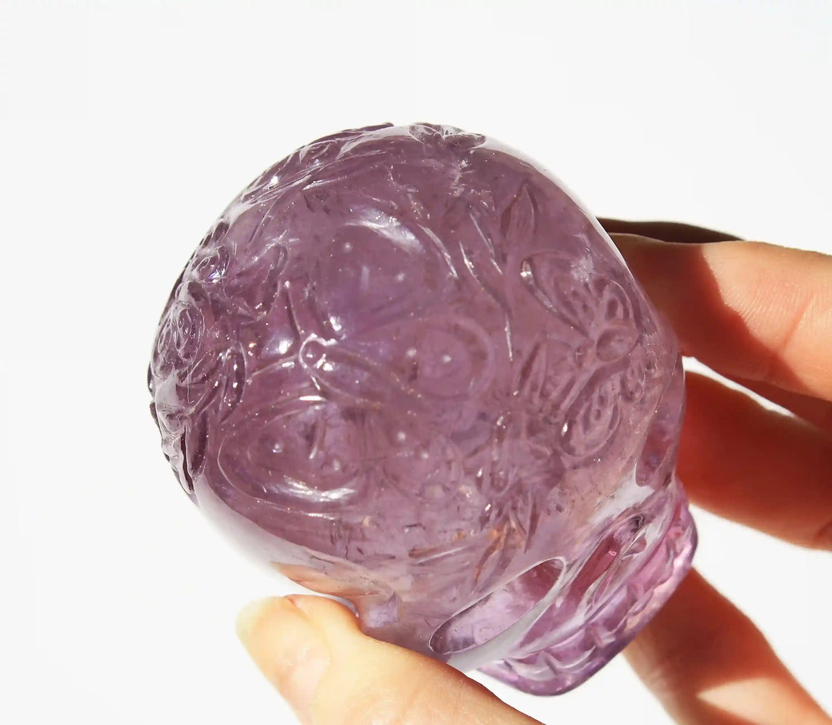 Amethyst Crystal Butterfly Engraved Skull by Vikas Meena