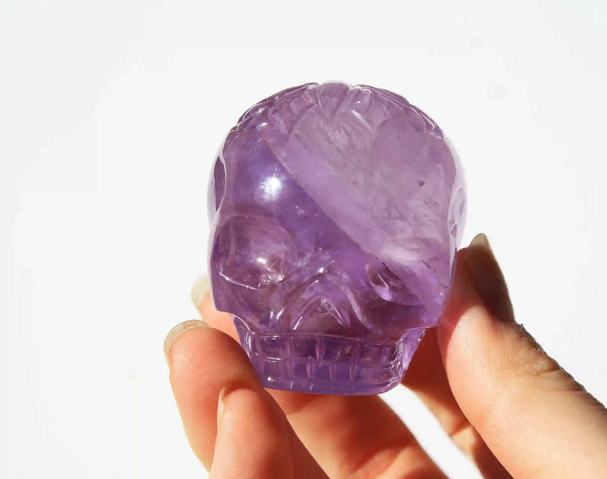 Amethyst Crystal Butterfly Engraved Skull by Vikas Meena