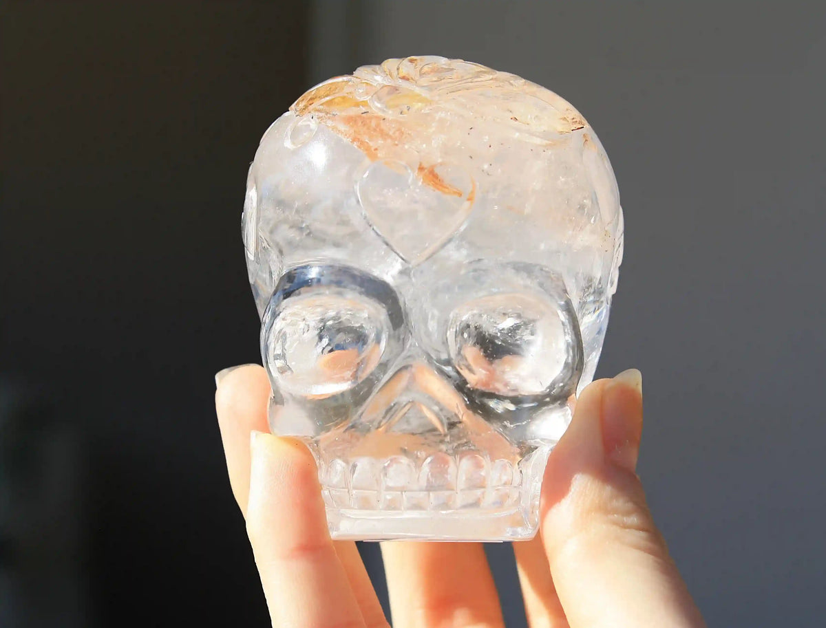 Himalayan Quartz Crystal Butterfly Engraved Skull by Vikas Meena