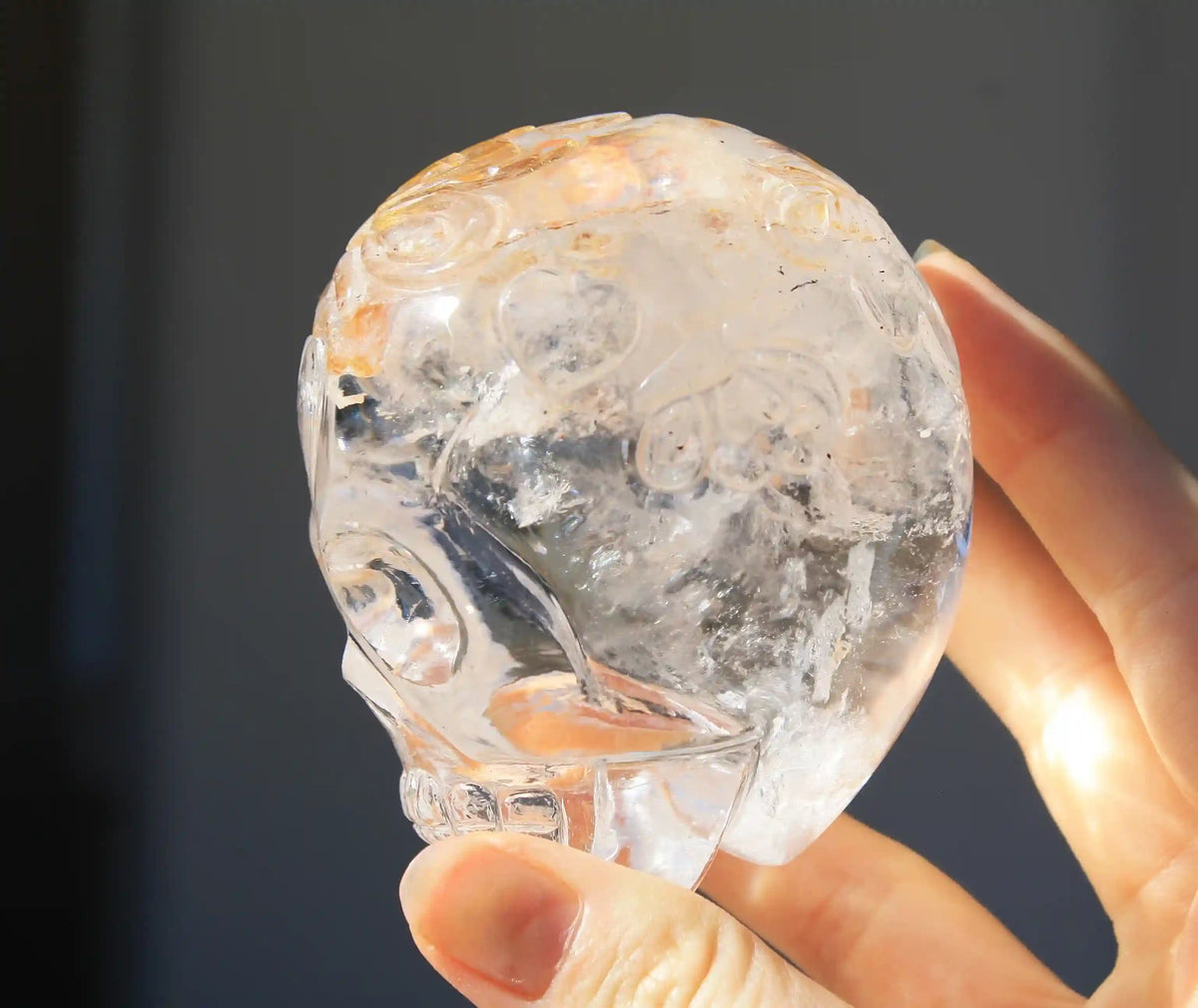 Himalayan Quartz Crystal Butterfly Engraved Skull by Vikas Meena