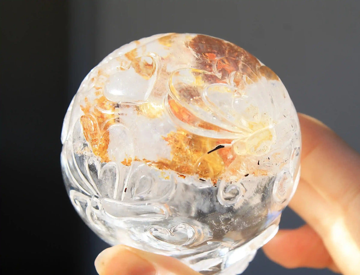 Himalayan Quartz Crystal Butterfly Engraved Skull by Vikas Meena