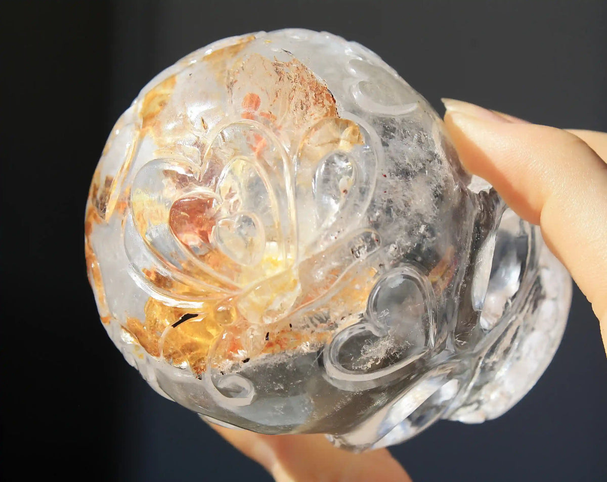 Himalayan Quartz Crystal Butterfly Engraved Skull by Vikas Meena