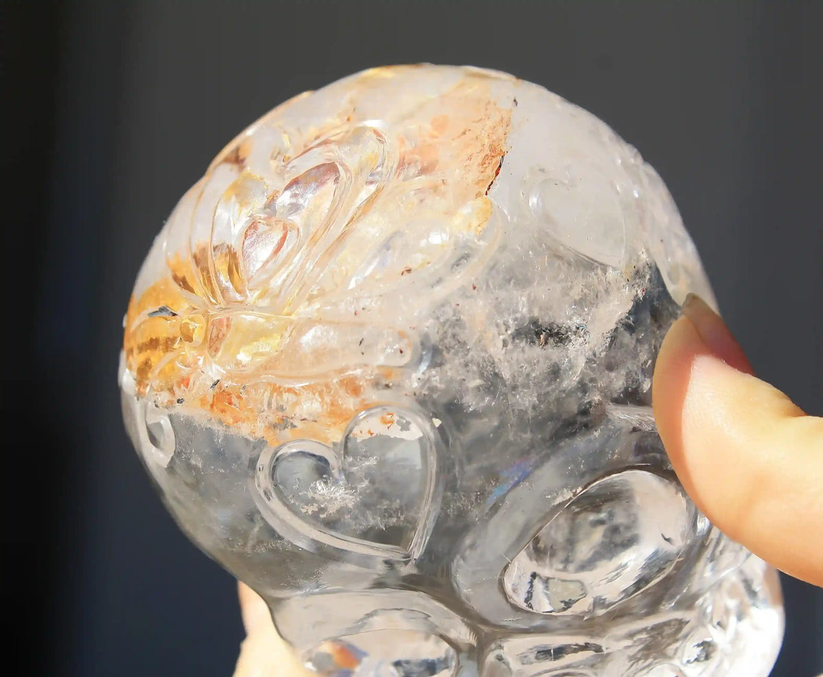 Himalayan Quartz Crystal Butterfly Engraved Skull by Vikas Meena