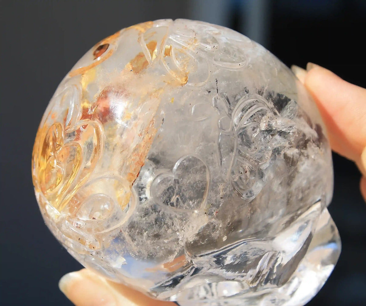 Himalayan Quartz Crystal Butterfly Engraved Skull by Vikas Meena
