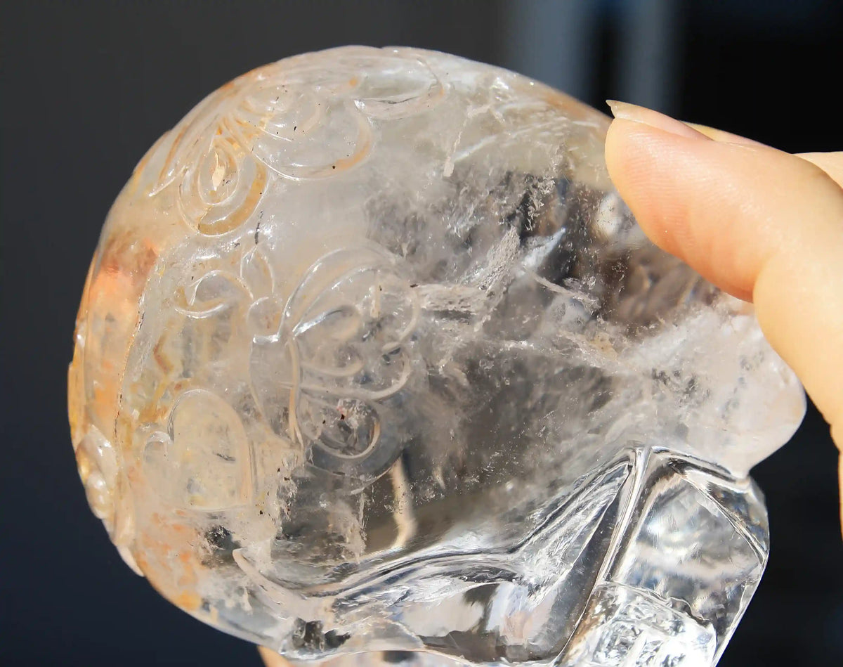 Himalayan Quartz Crystal Butterfly Engraved Skull by Vikas Meena